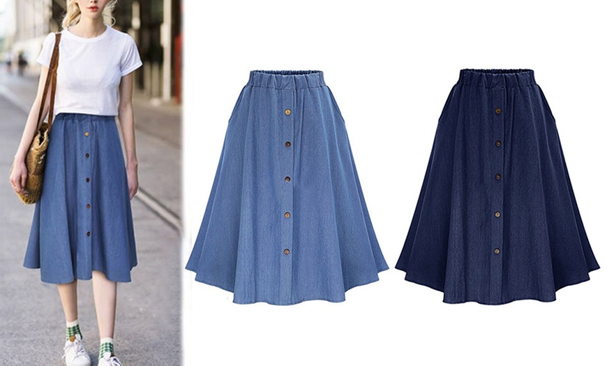 Image 1: A-Line Denim Skirt