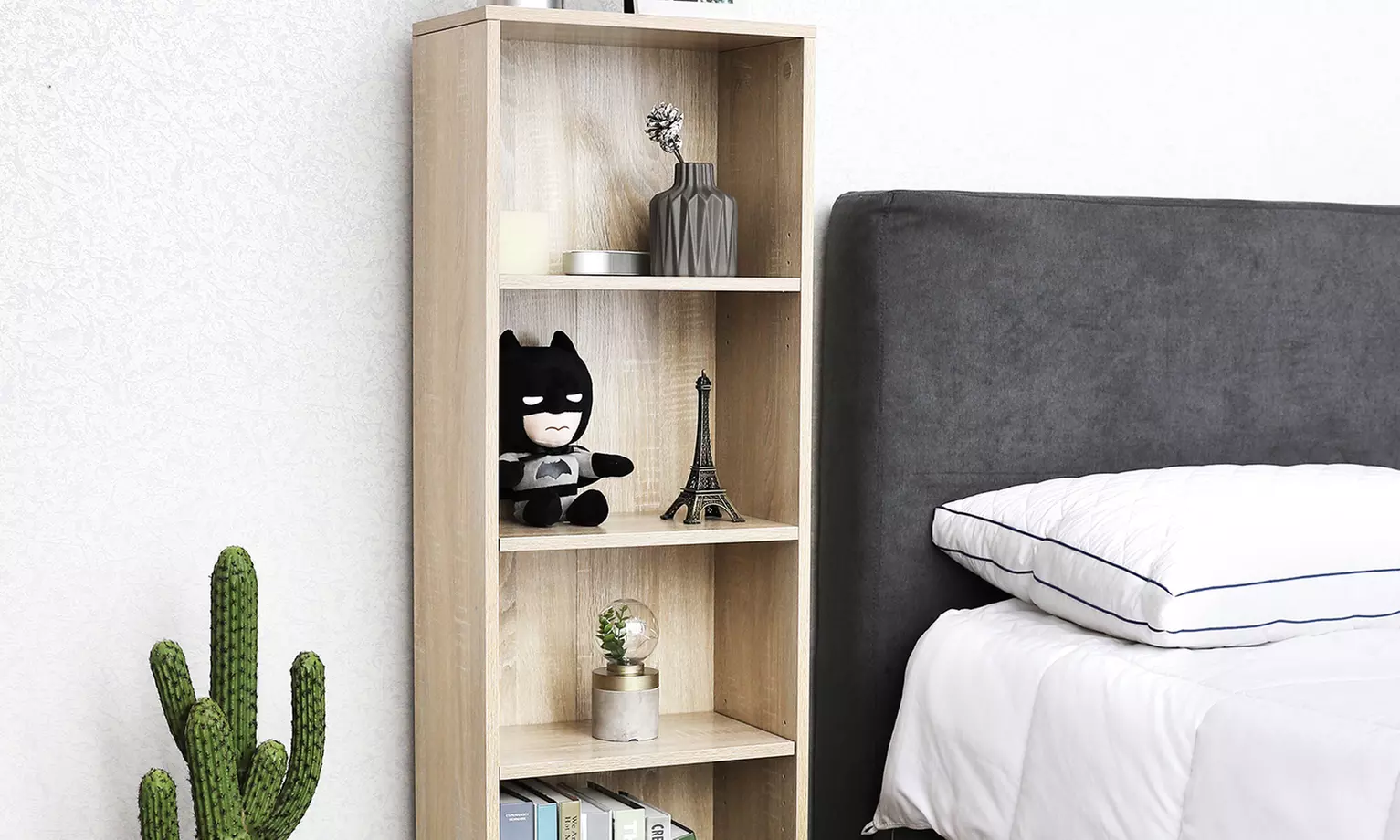 Bibliothèque en bois à 4 niveaux avec tablettes réglables, support de rangement pour classeurs - Second Medium