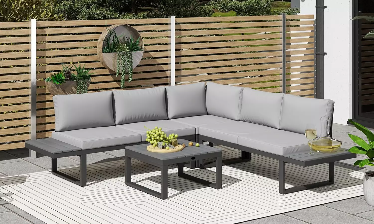 Four-Seater Outsunny Garden Set with Recline Corner Sofa and Table