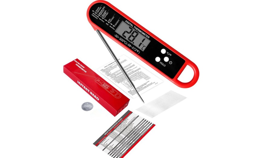 Image 6: Folding Food Thermometer - Instant Read, Digital, Stainless Steel Probe (-50-300°C)