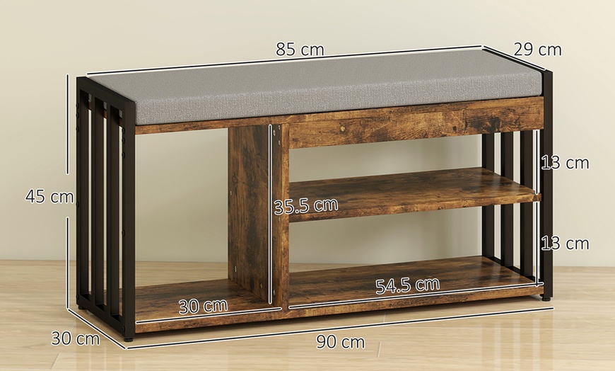 Image 16: HOMCOM Shoe Storage Bench with Padded Seat and Boot Shelf