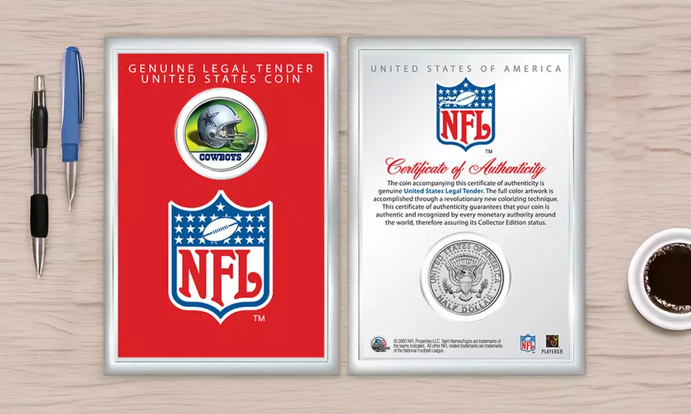 NFL Team Helmet JFK Half Dollar Coin in 4x6 Lens Display