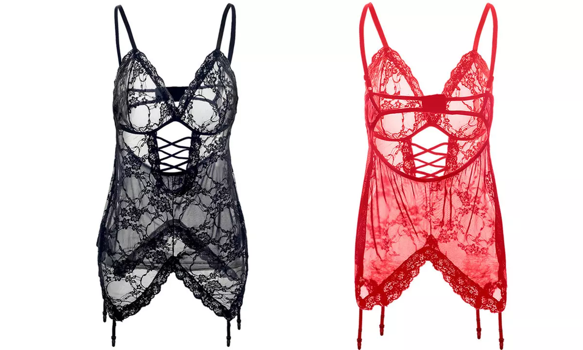 Ensemble body et string en dentelle avec accessoires - Primary Image