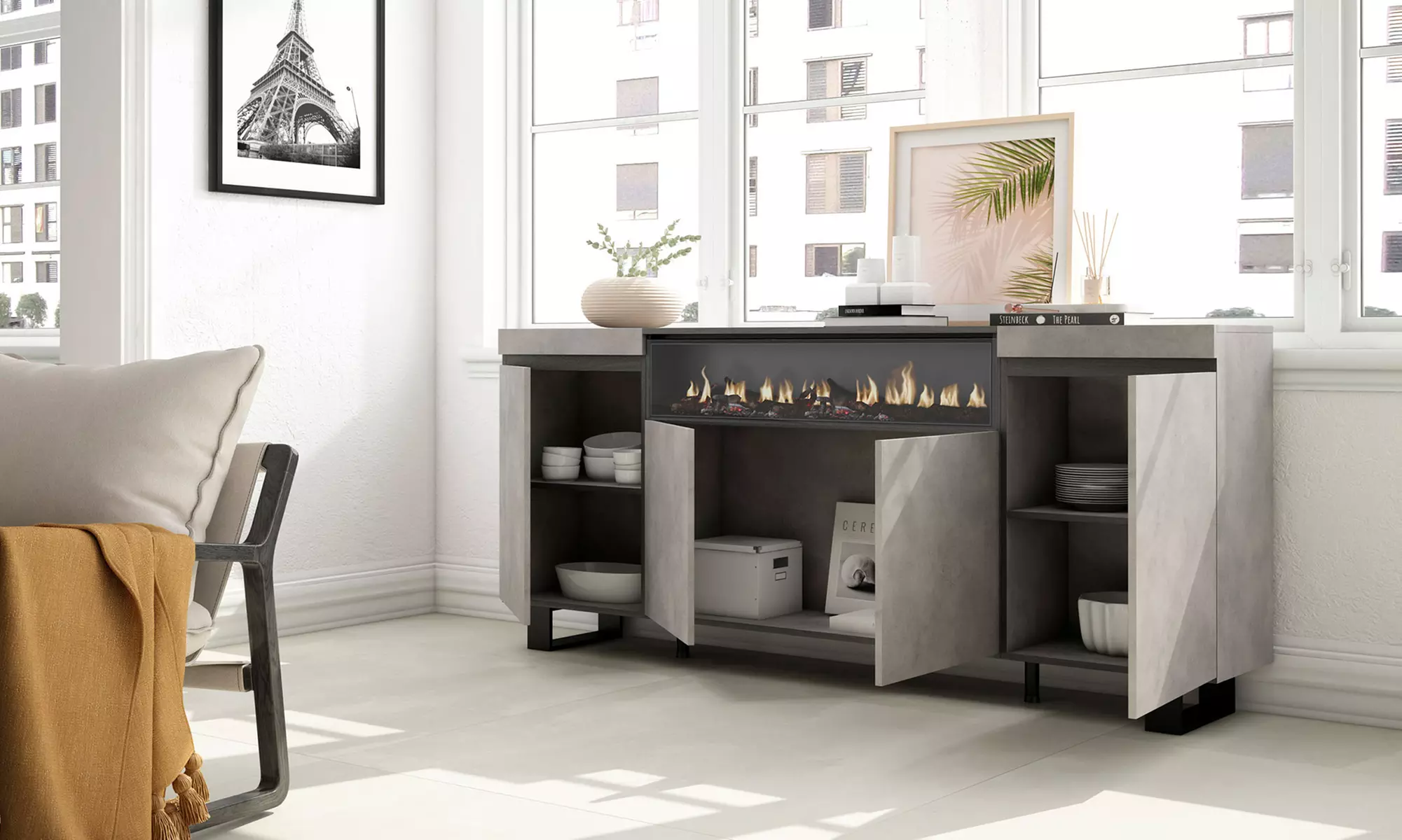 Sideboard mit LED-Elektrokamin