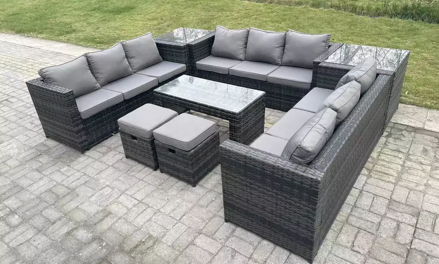 Image 1: Fimous U-Shaped Weather-Resistant Rattan-Effect Dining Set