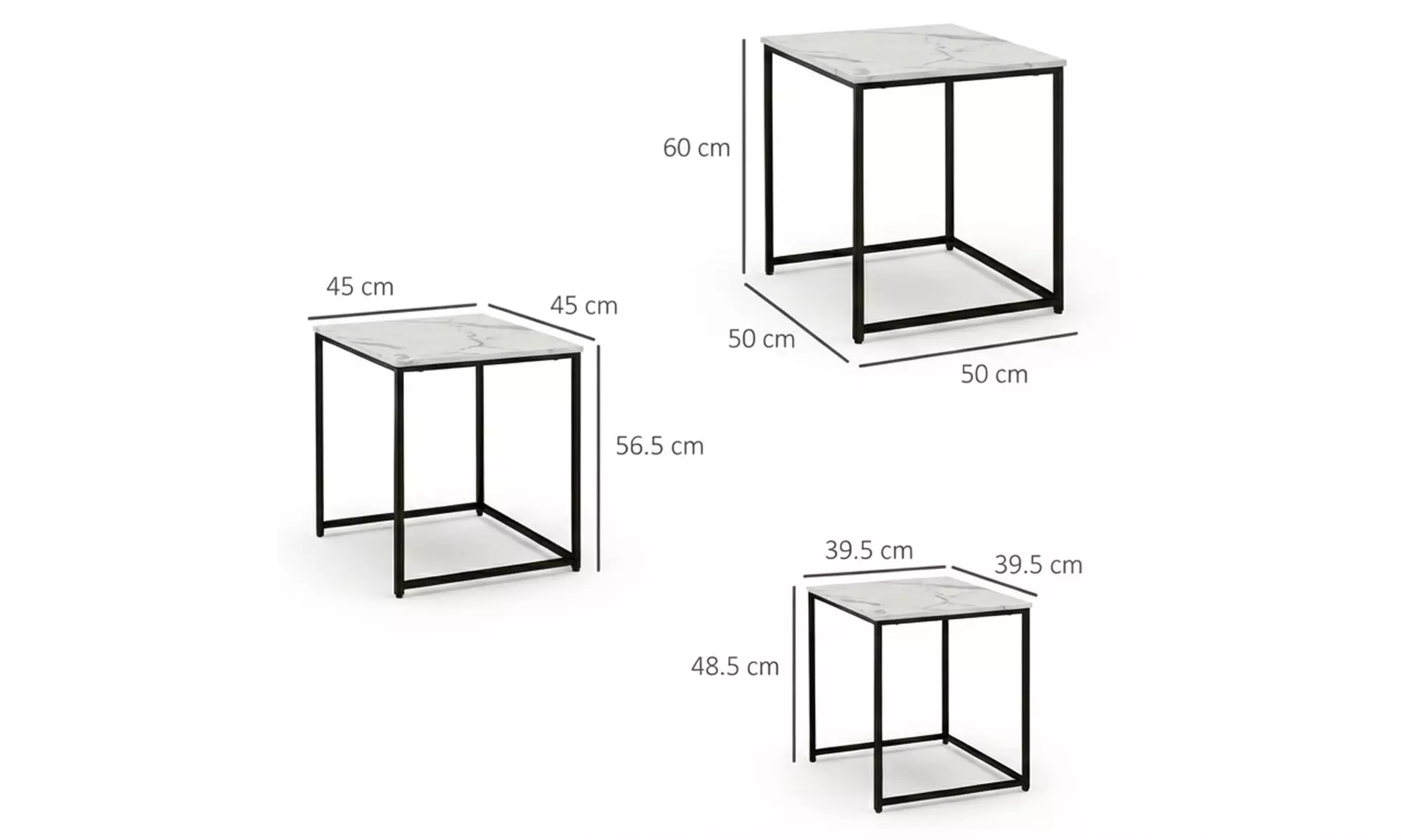 HOMCOM Nest of Three Faux Marble Side Tables Set