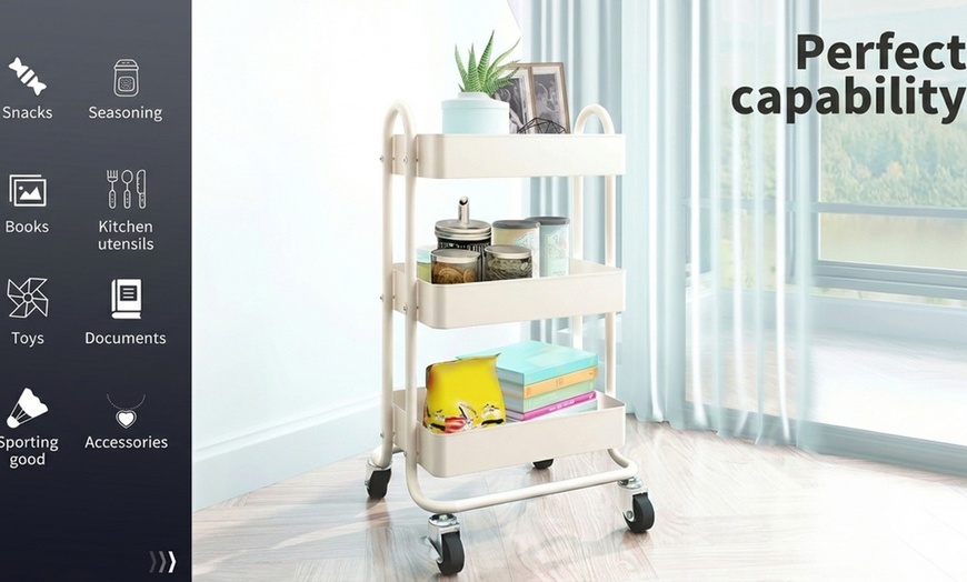 Image 4: Levede 3-Tier Stainless Steel Storage Trolley with 360° Wheels
