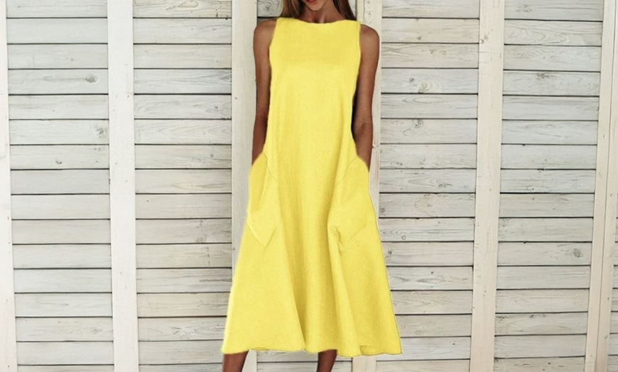 Image 7: Lightweight Sleeveless A-Line Dress in Cotton & Linen