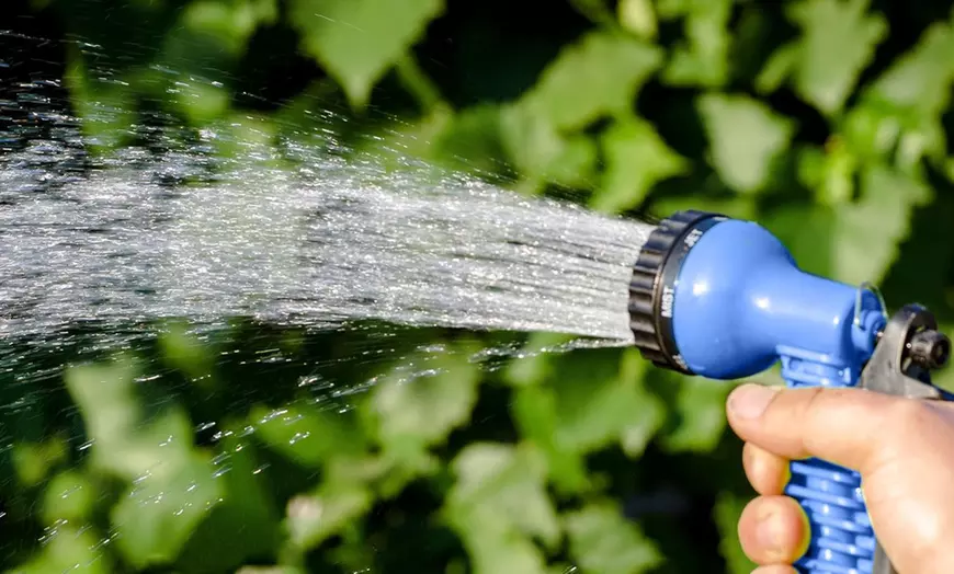 Image 1: Up to 100ft Expandable Garden Hose Pipe with Seven-Function Spray Gun