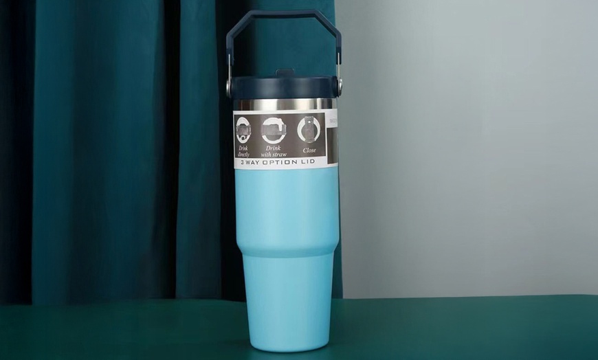 Image 6: Portable Stainless Steel Cup with Hidden Straw and Handle