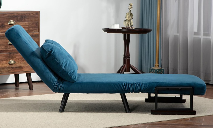 Image 4: HomCom 4-in-1 Velvet-Feel Single Chair Bed