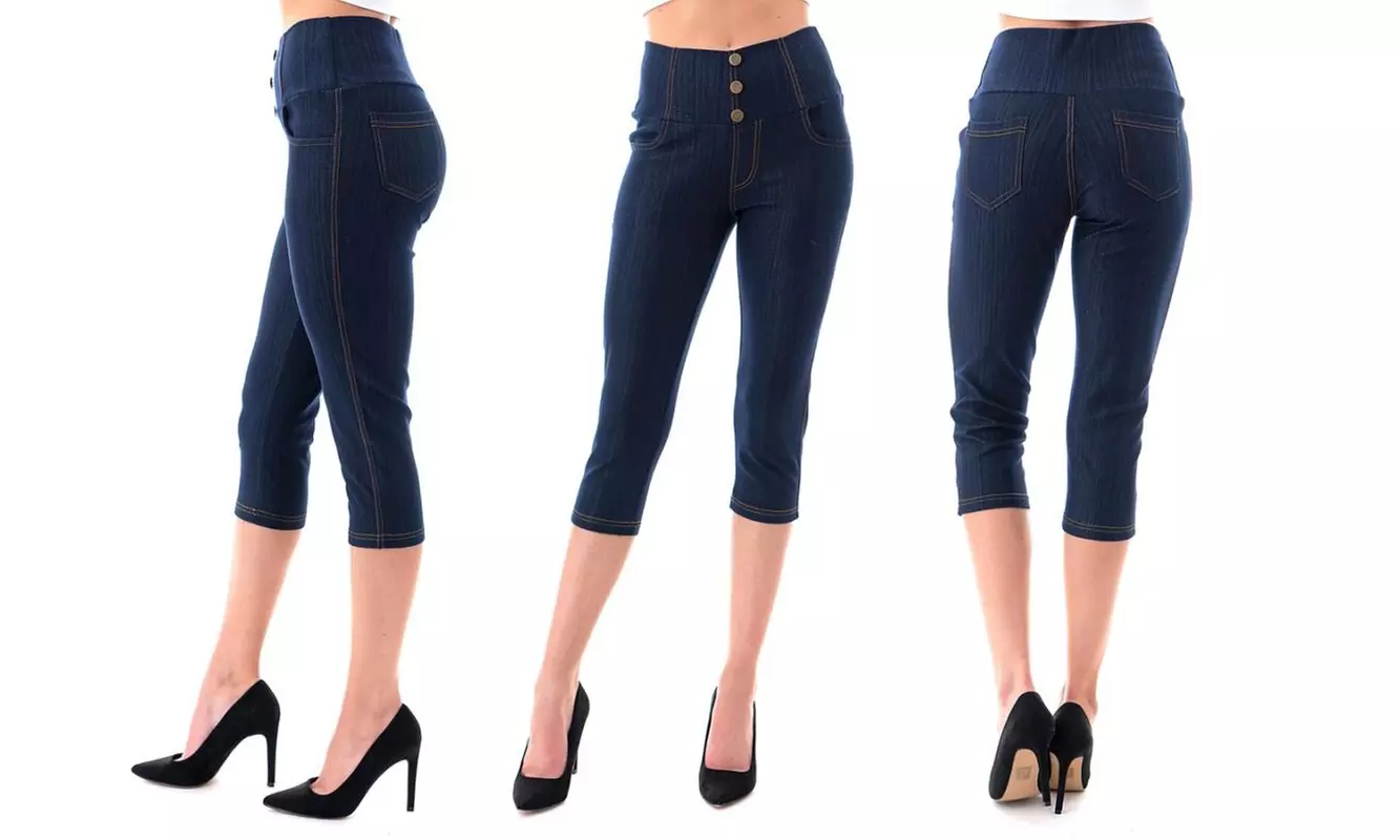 Women's Knit Denim Capri Pants Stretch Pull-On  Jegging Also In Plus Size