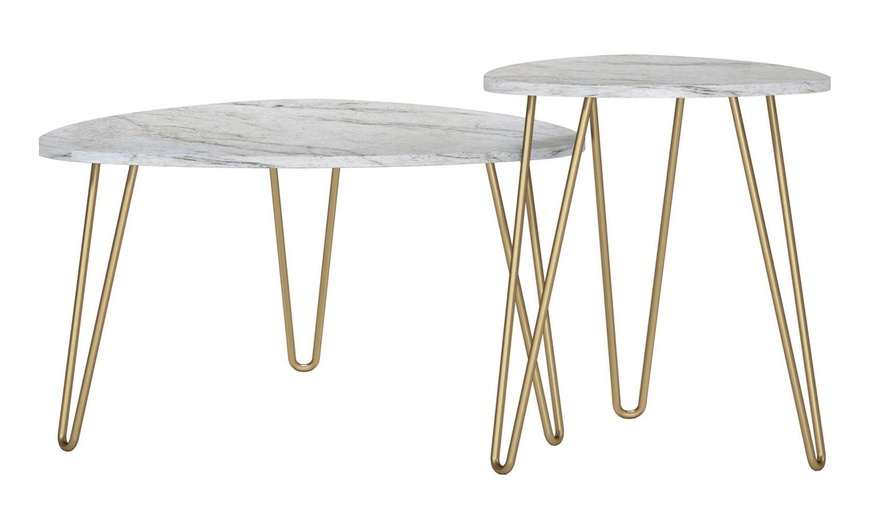 Image 2: Two-Pack Athena Nesting Tables in White or Black Marble Finishes