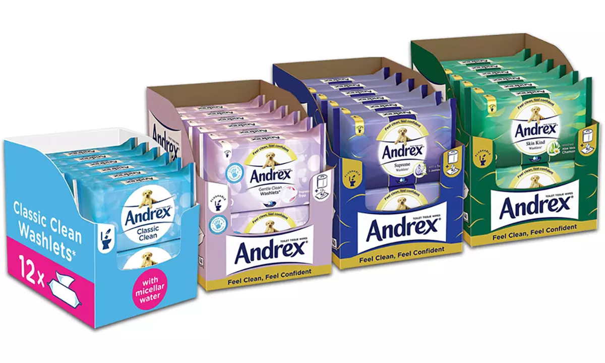12, 24 or 36 Packs of Andrex Washlets Flushable Toilet Tissue Wipes - Primary Image