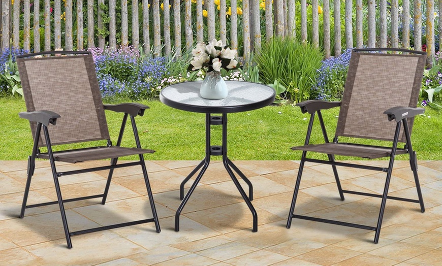 Image 6: Outsunny Three-Piece Outdoor Bistro Table and Chairs Set