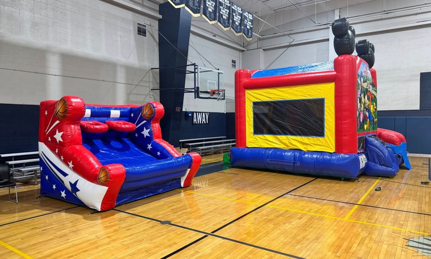 Image 5: 15 Ft Tropical Slide with Mickey Bounce Combo or Flamin' Wave Rental 