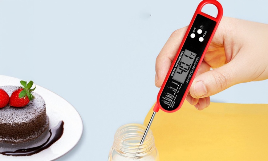 Image 2: Folding Food Thermometer - Instant Read, Digital, Stainless Steel Probe (-50-300°C)