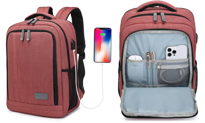 Image 27: KONO Travel Backpack Business Bag with USB Port and Laptop Compartment
