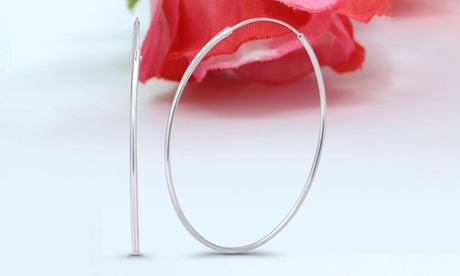Fine Italian 925 Sterling Silver 65MM Large Oversize Endless Hoop Earrings 65MM Silver Sterling Silver