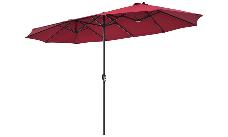 Image 13: Costway 15FT Patio Double-Sided Umbrella Crank Outdoor Garden Market Sun Shade