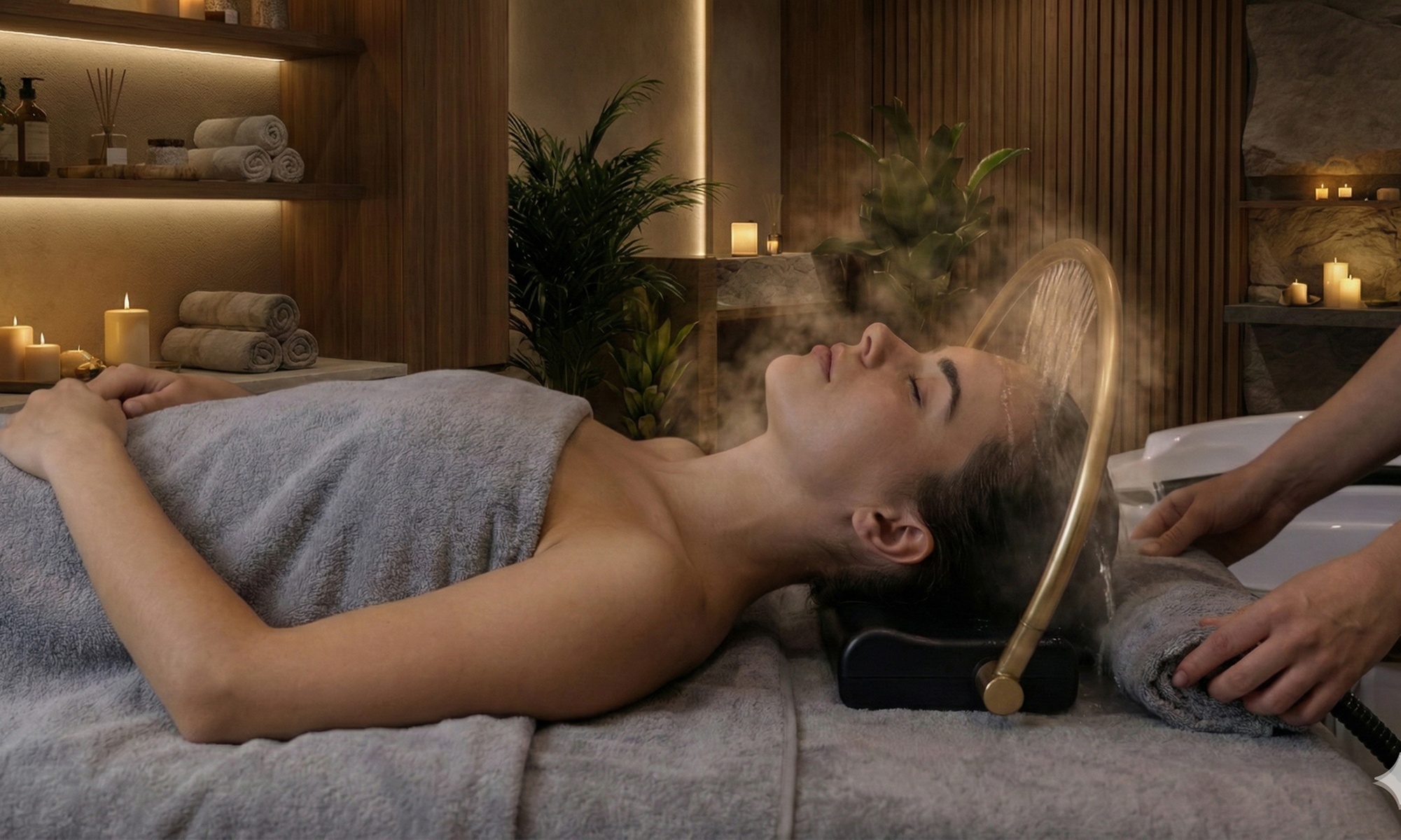 Head spa pro con bebida, diagnóstico, masaje y tratamiento