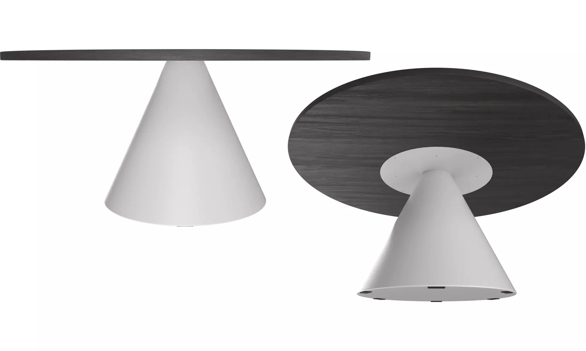 Mesa de comedor Artù en madera con base cónica de metal