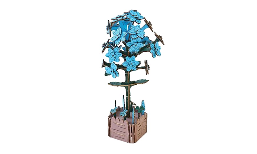 Image 6: LEGO Inspired 3D Wooden Flower Puzzle Set