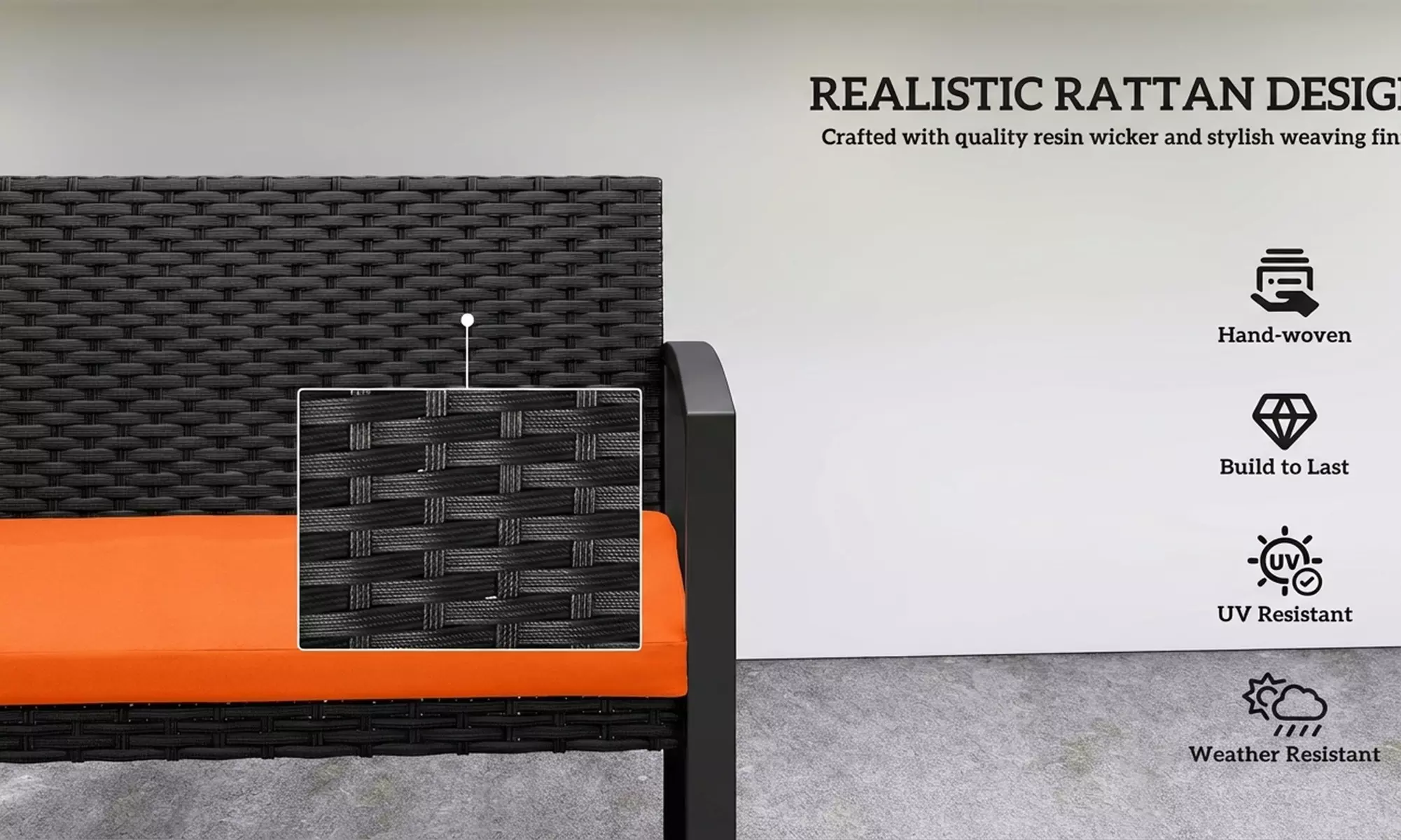 Outsunny 2-Seater Rattan-Effect Garden Bench with Cushioned Seat