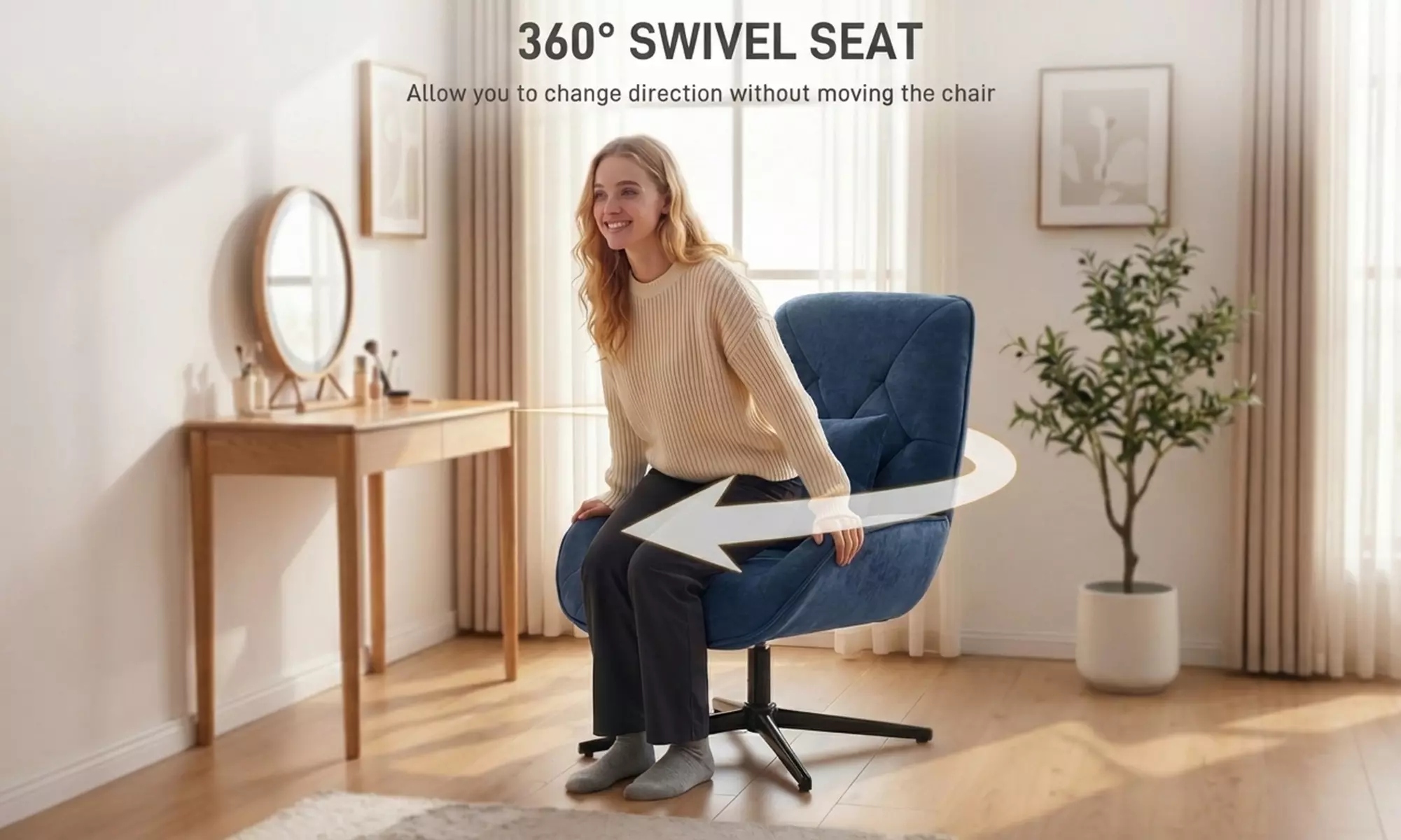 HOMCOM 360° Swivel Chenille Accent Chair with Lumbar Pillow