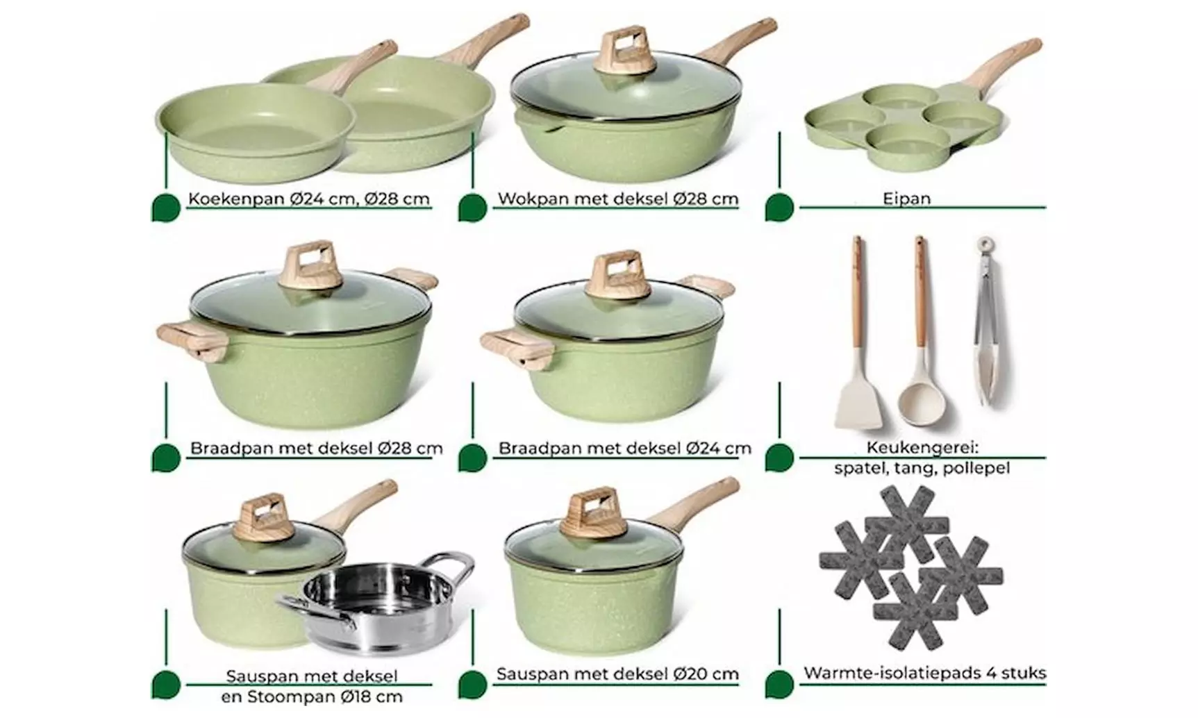 Batterie de cuisine 21 pièces antiadhésives en granit