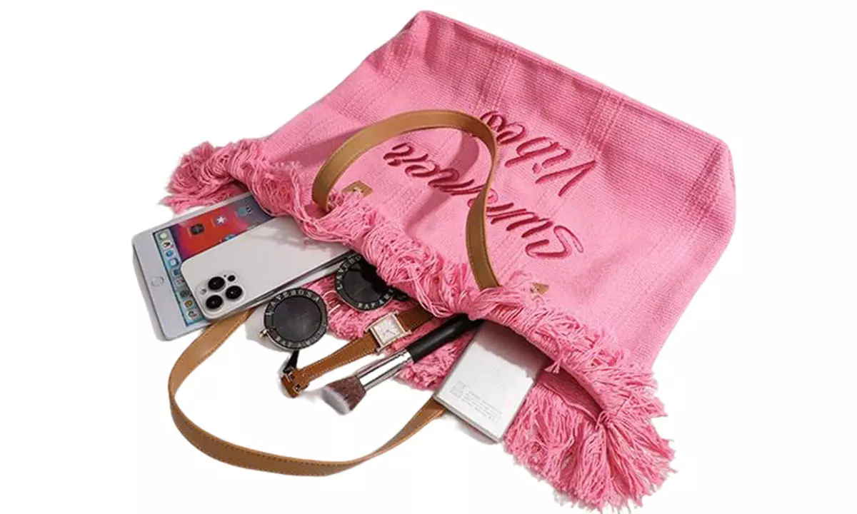 Large Canvas Fringe Summer Tote Beach Bag
