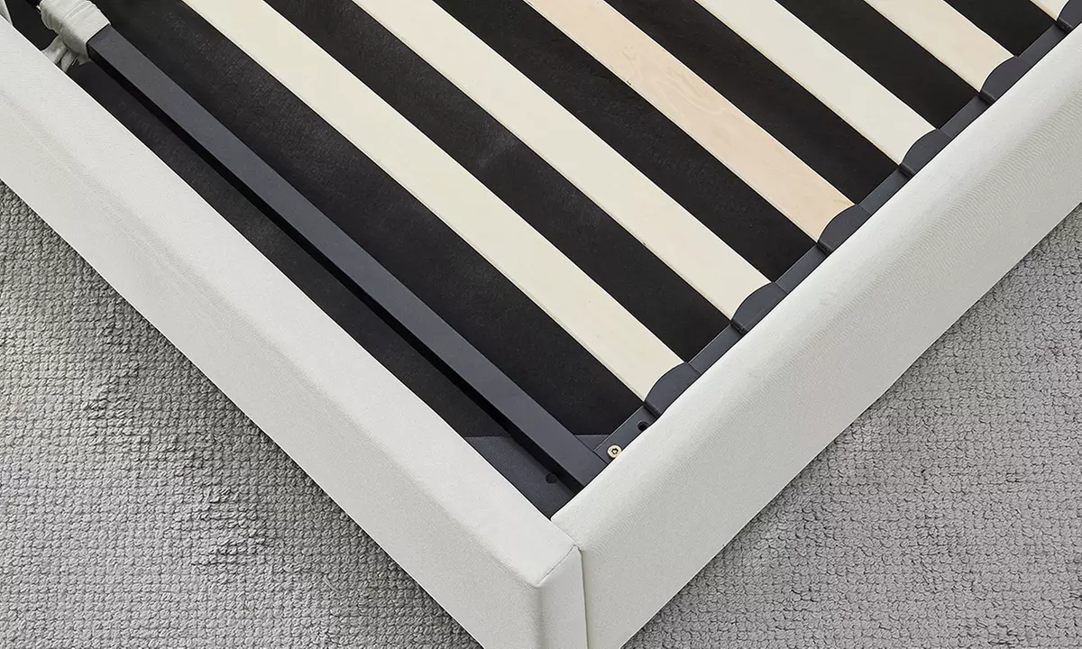 Lit coffre Atlas en tissu, grande capacité de rangement