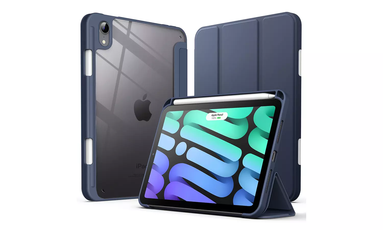 Clear Back Case for iPad mini 6 with Pencil Holder, Slim Stand Shockproof Cover