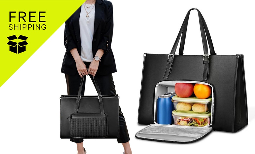Image 1: Laptop Tote with Lunch Compartment
