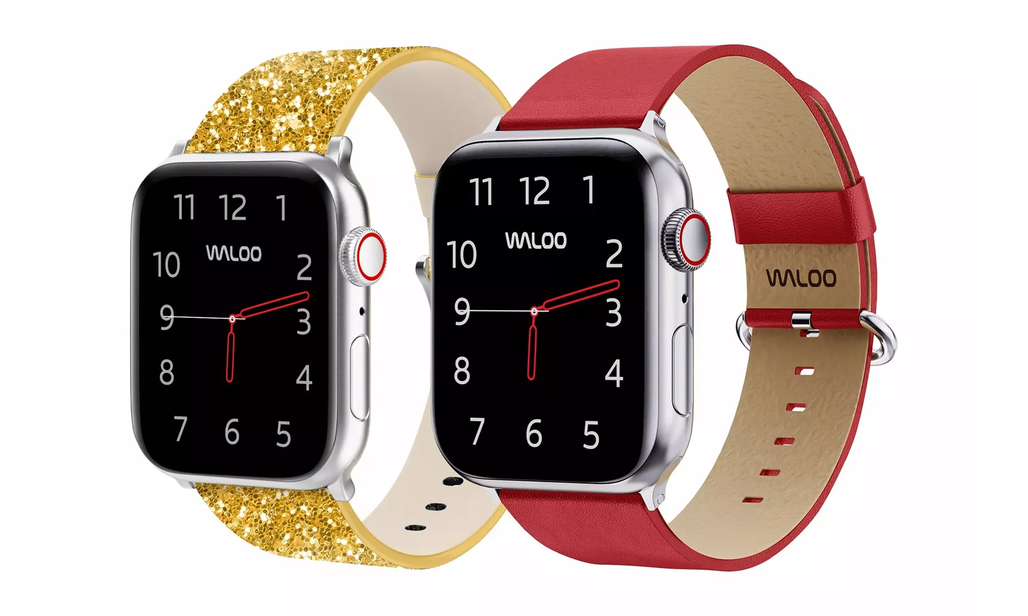 Waloo 2 Pack Leather Bling & Leather Grain Apple Watch Bands