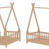 Image 3: Pine Wood Tent-Shaped Kids Bed Frame with Low Base and Safety Fence