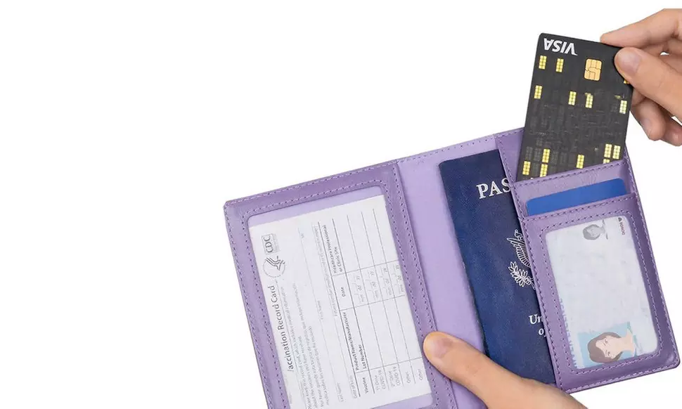 RFID Travel Wallet with Card Slot Faux Leather Passport Case Vaccine Card Holder