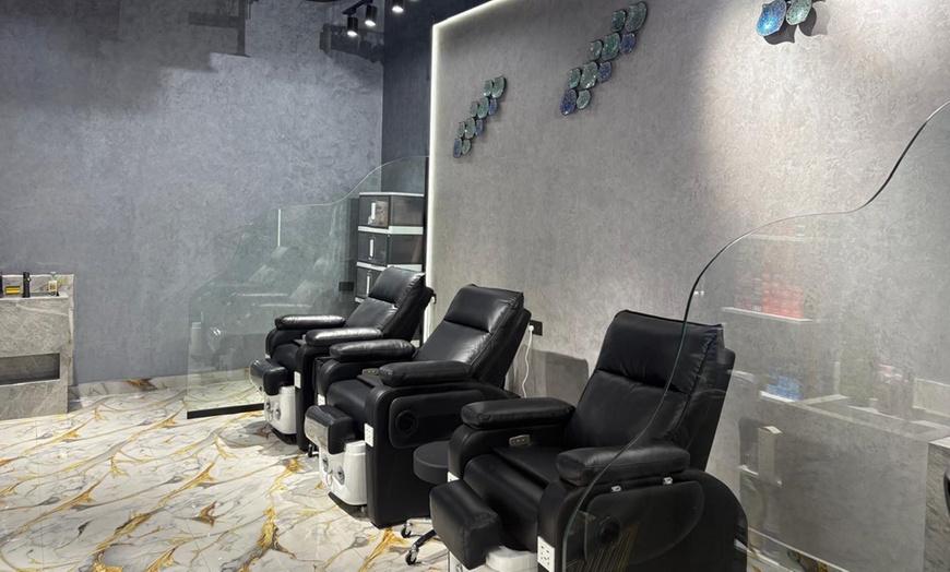 Image 1: Acrylic or Hard Gel Extensions with Classic or Gelish Mani-Pedi