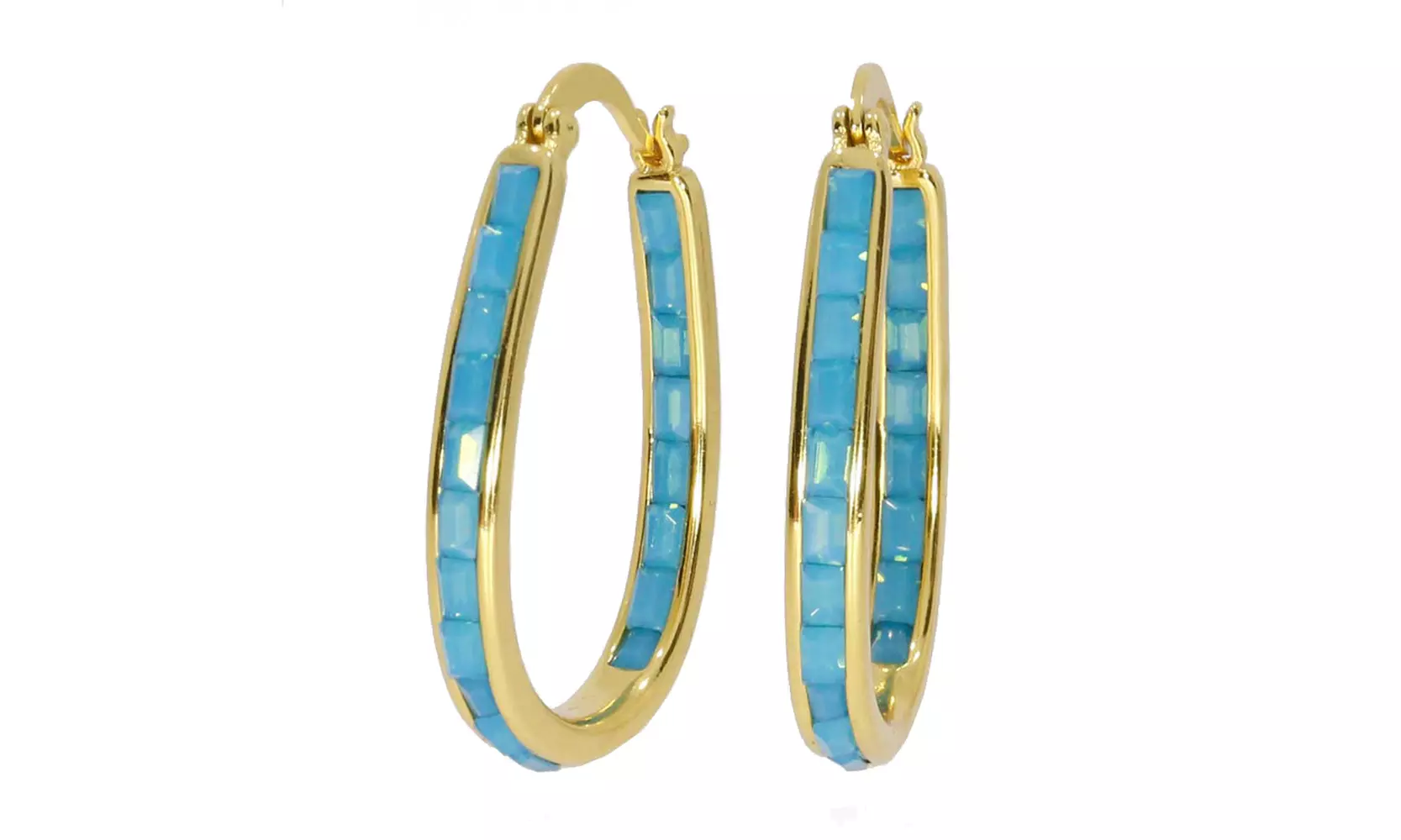 Emerald Cut Crystal Inside Out Hoops Plated In 18K Gold Plating