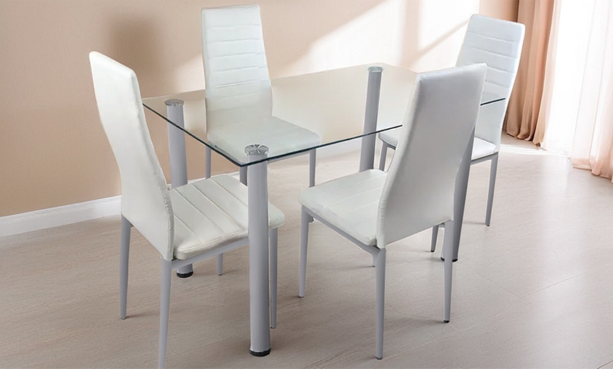 Image 17: Glass Dining Table Set with Chair Options