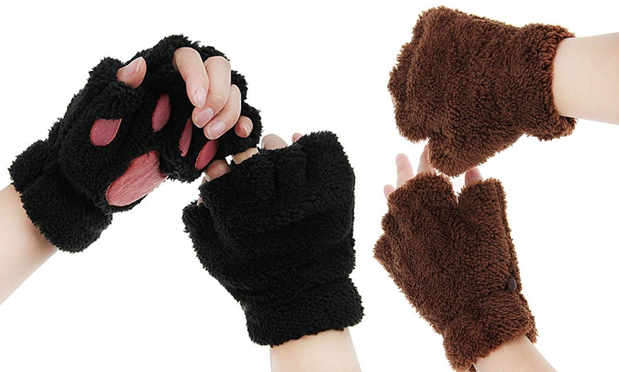 Image 9: Fingerless Paw Winter Gloves