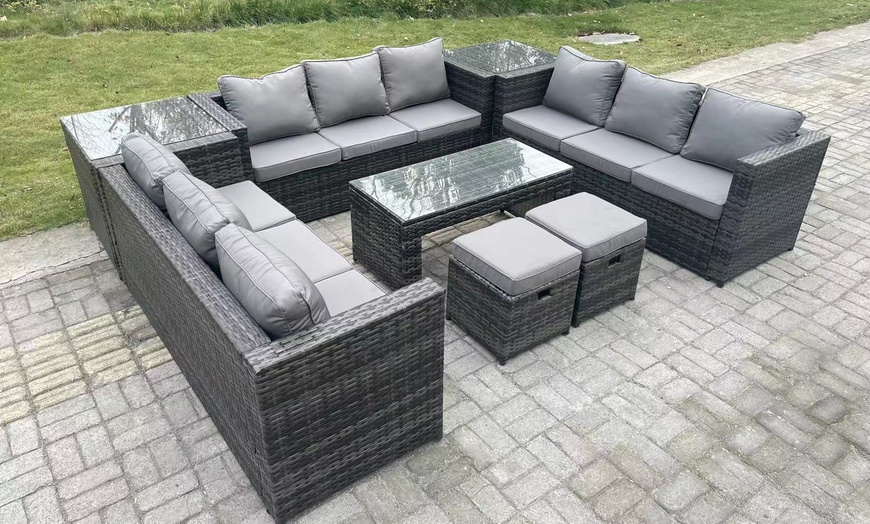 Image 5: Fimous U-Shaped Weather-Resistant Rattan-Effect Dining Set