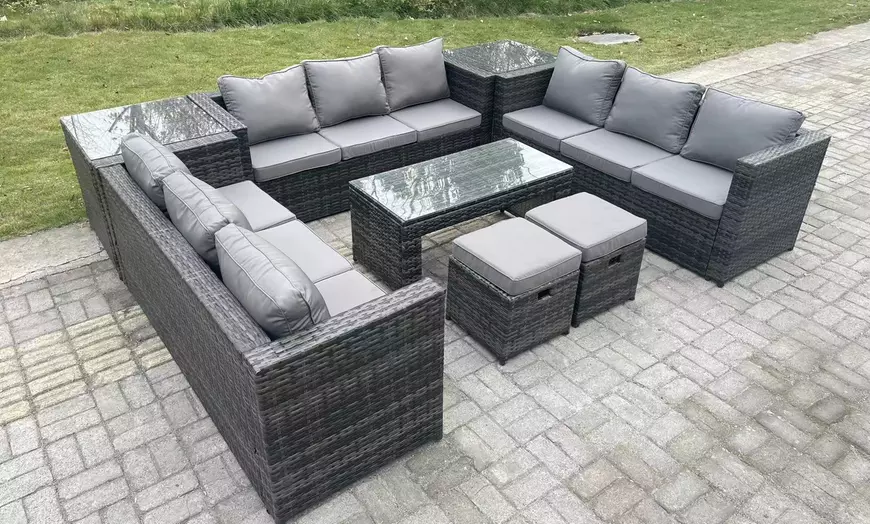 Image 5: Fimous U-Shaped Weather-Resistant Rattan-Effect Dining Set