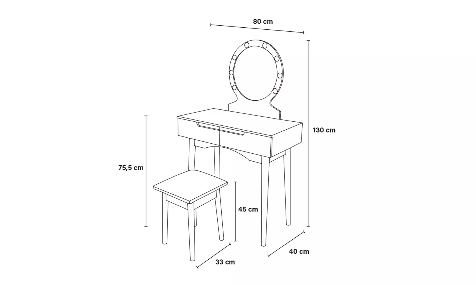 Home Deluxe Schminktisch mit Spiegel und LED-Beleuchtung „Miranda“