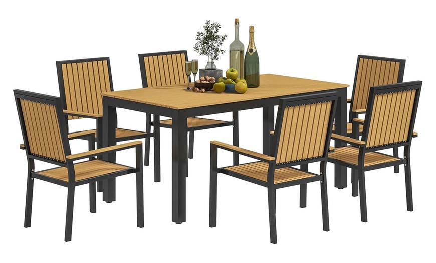 Image 2: Outsunny Six-Seater Garden Dining Set with Stackable Chairs