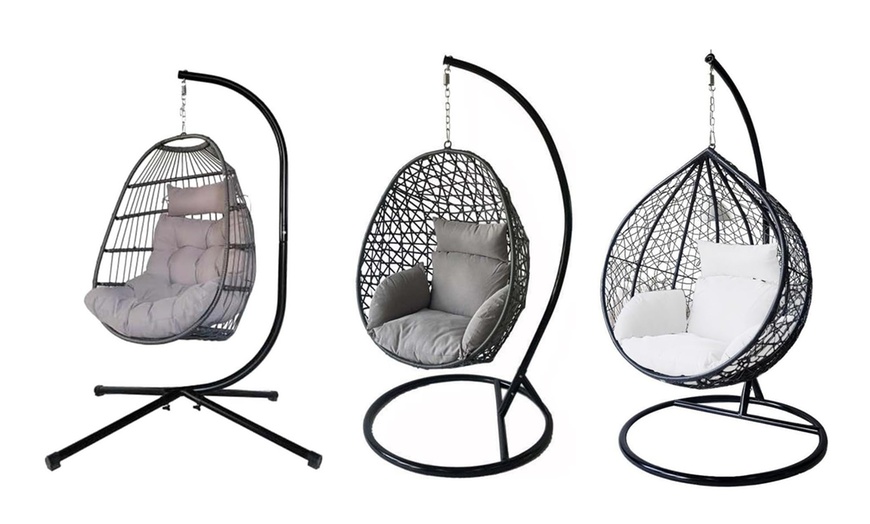 Image 1: Alivio Rattan Effect Hanging Basket Egg Chair