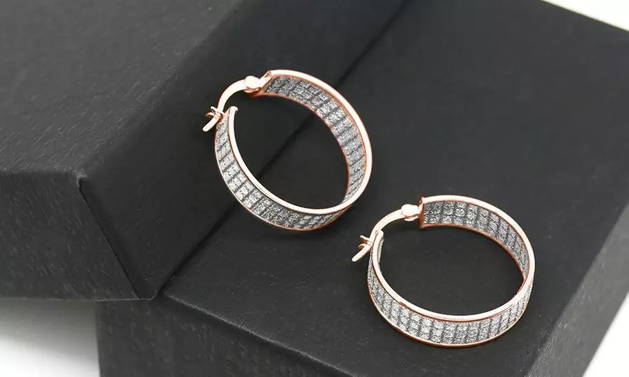 Sterling Silver 3 Row Hoop Earrings Made With Crystals From Swarovski - Primary Image