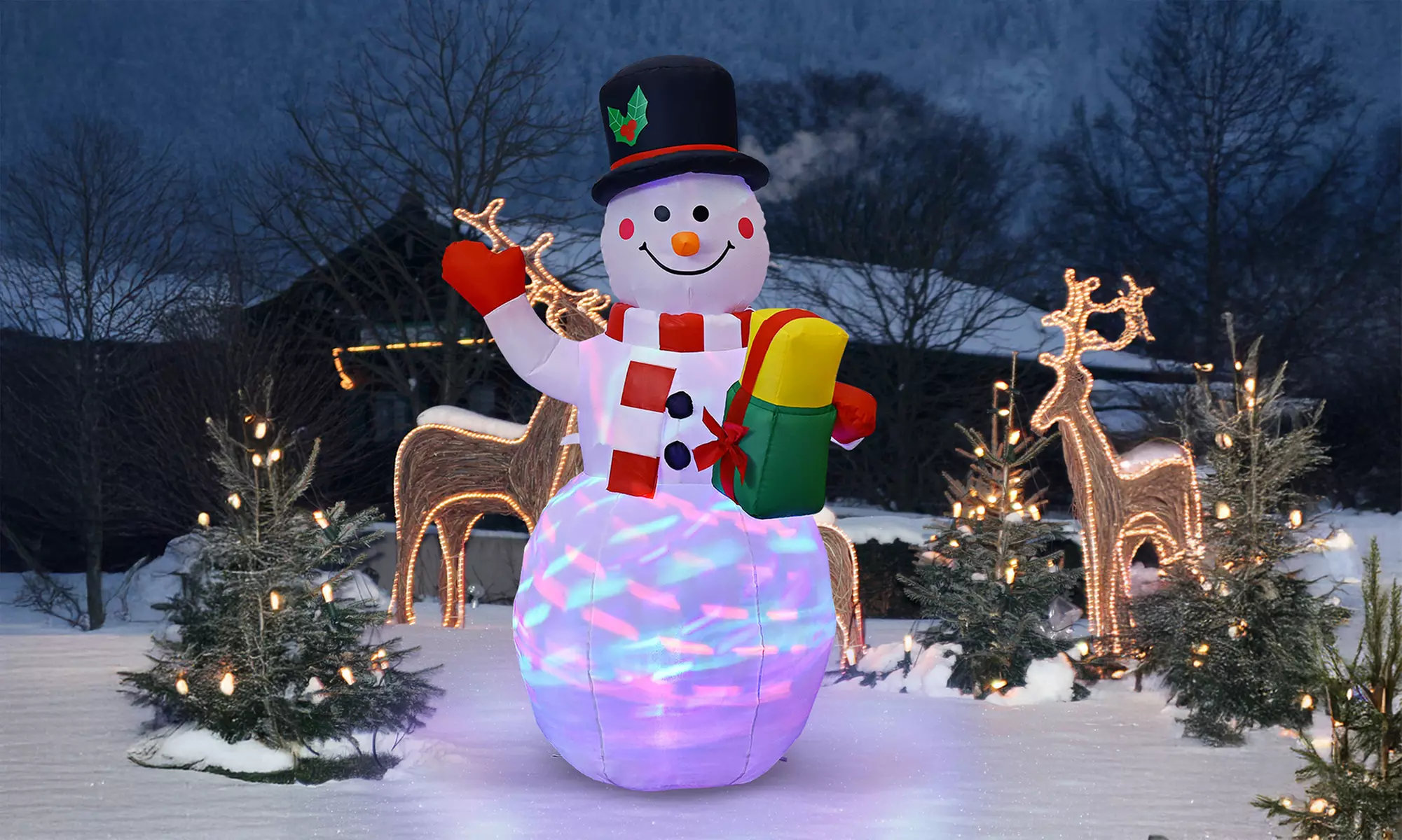 5 FT Tall Snowman Inflatable Blow up Inflatable w/Built-in Colorful LED Lights