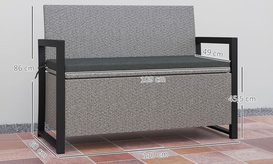 Image 5: Outsunny 151.5L Storage Garden Bench with Cushion
