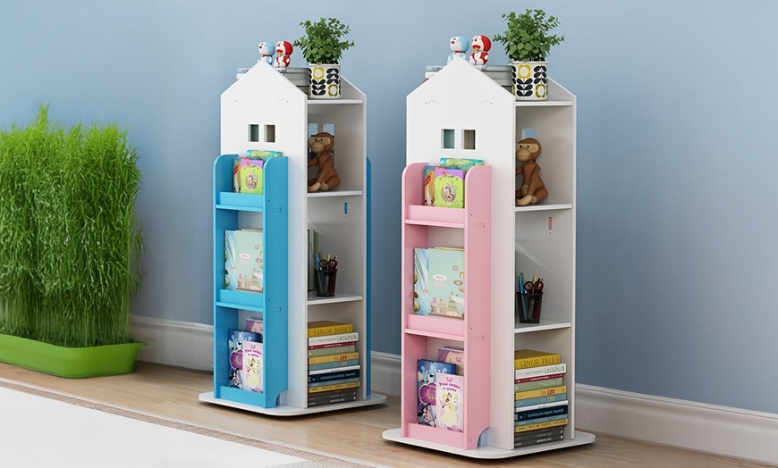 Image 1: 10-Tier Rotating Kids Bookshelf with Eco-Friendly Safe